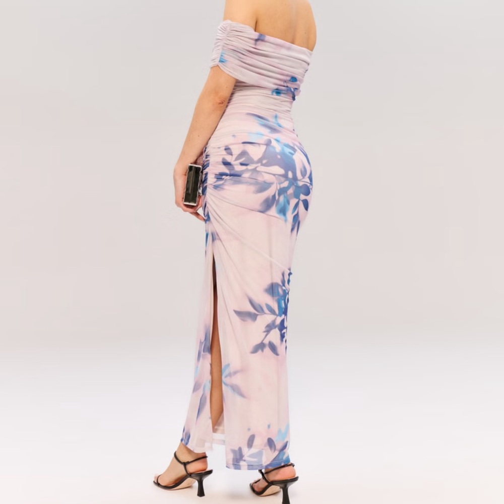 Abercrombie & Fitch Light Purple Floral Print Mesh Draped Maxi Dress - Picture 3 of 6